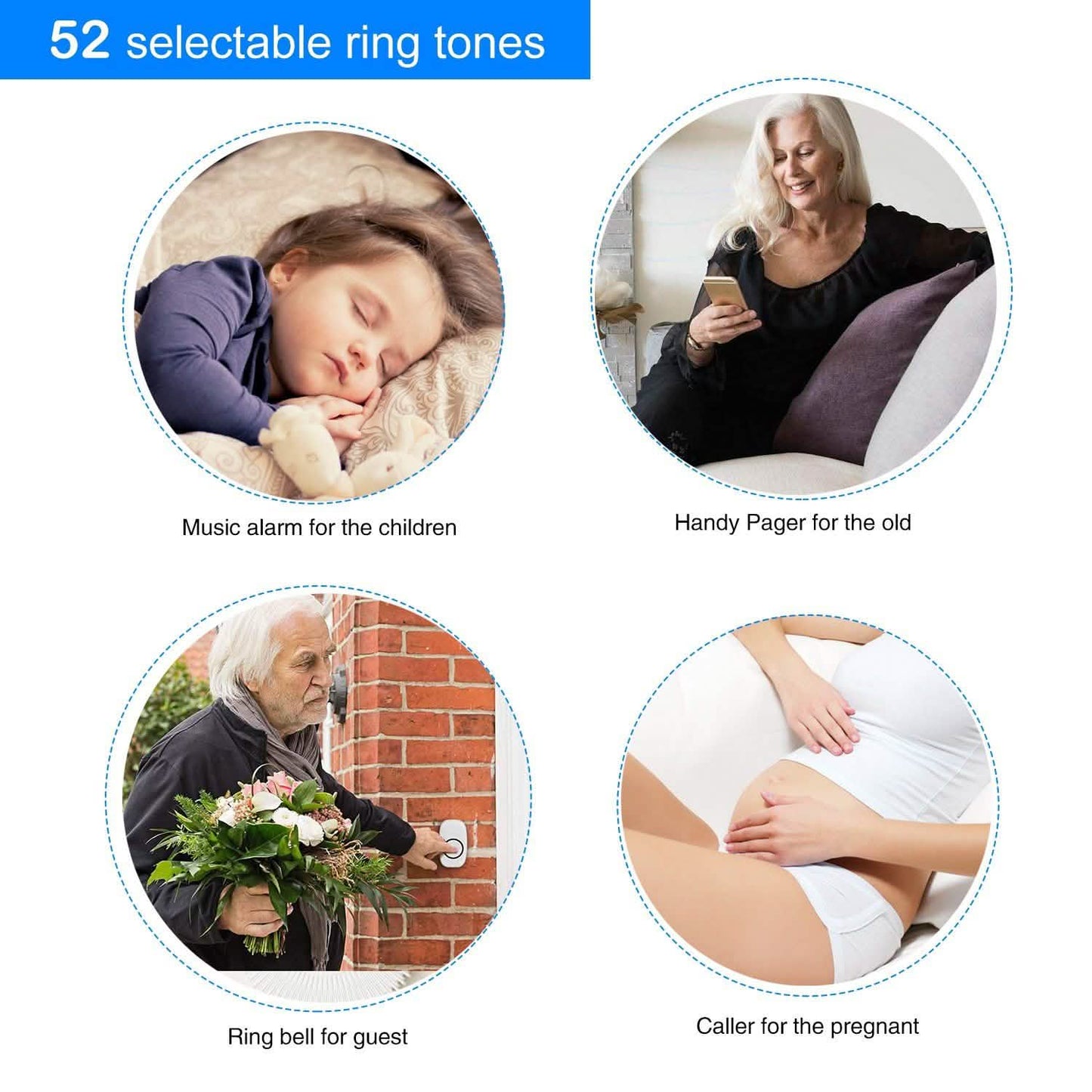 Wireless Doorbell Rings 1000FT with 1 Plug Receiver Chimes