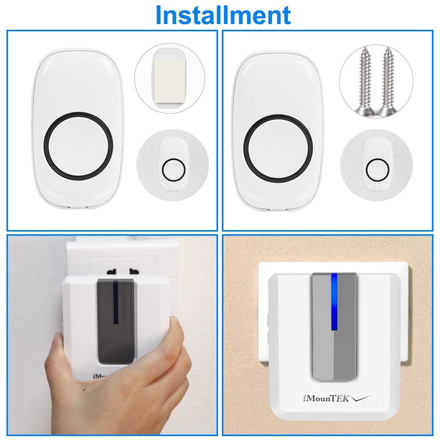 Wireless Doorbell Rings 1000FT with 1 Plug Receiver Chimes